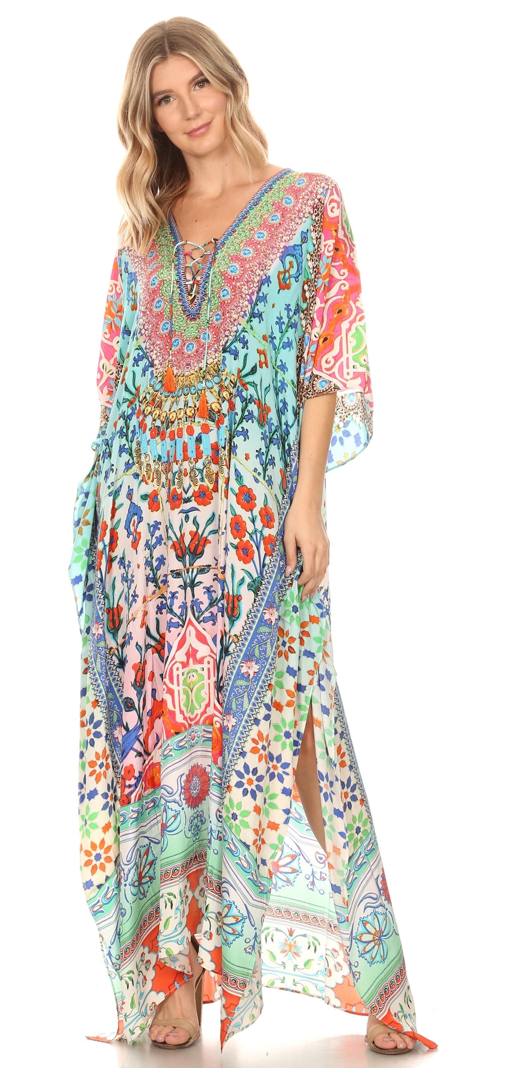 Sakkas Georgettina Flowy Long Caftan Dress/Cover Up