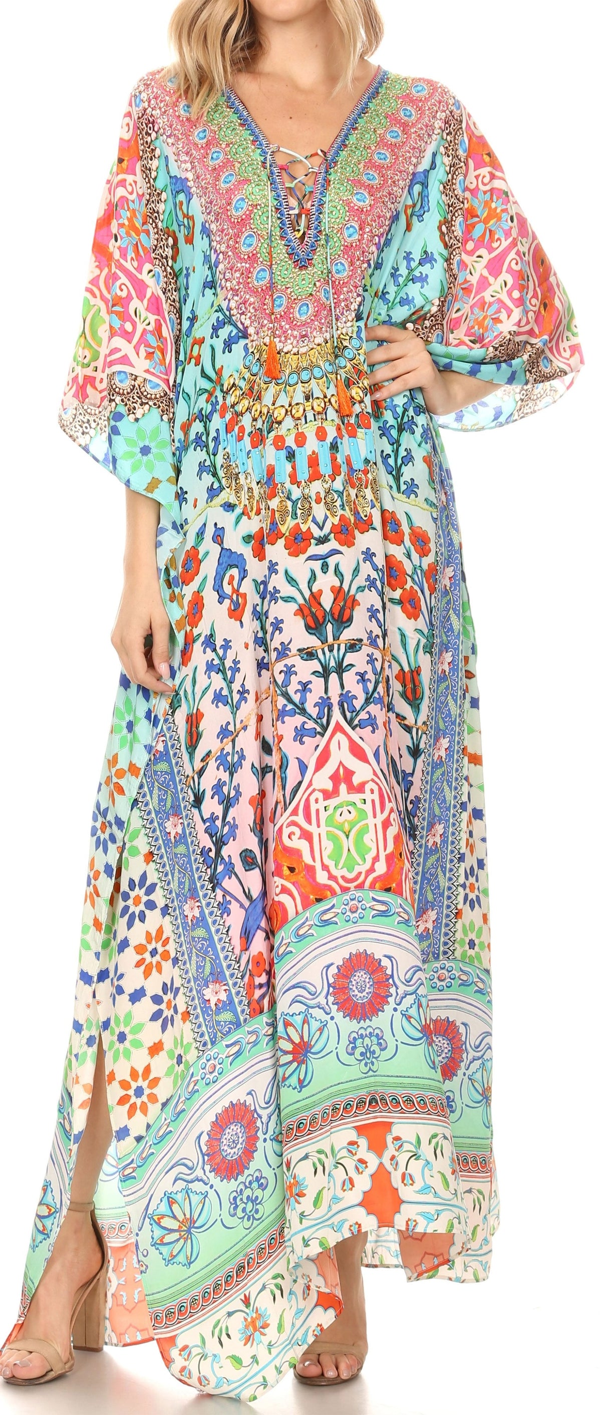 Sakkas Georgettina Flowy Long Caftan Dress/Cover Up