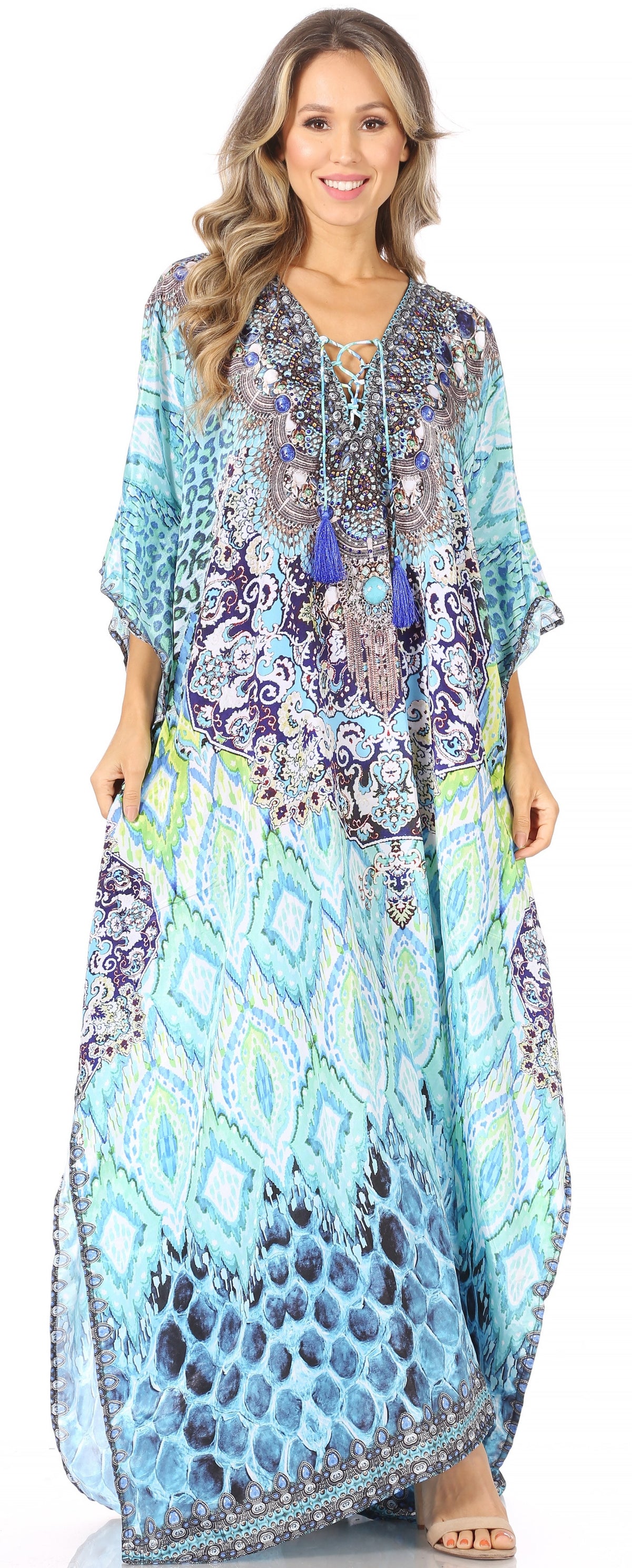 Sakkas Georgettina Flowy Long Caftan Dress/Cover Up