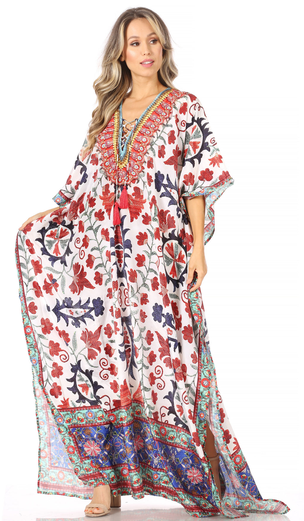 Sakkas Georgettina Flowy Long Caftan Dress/Cover Up
