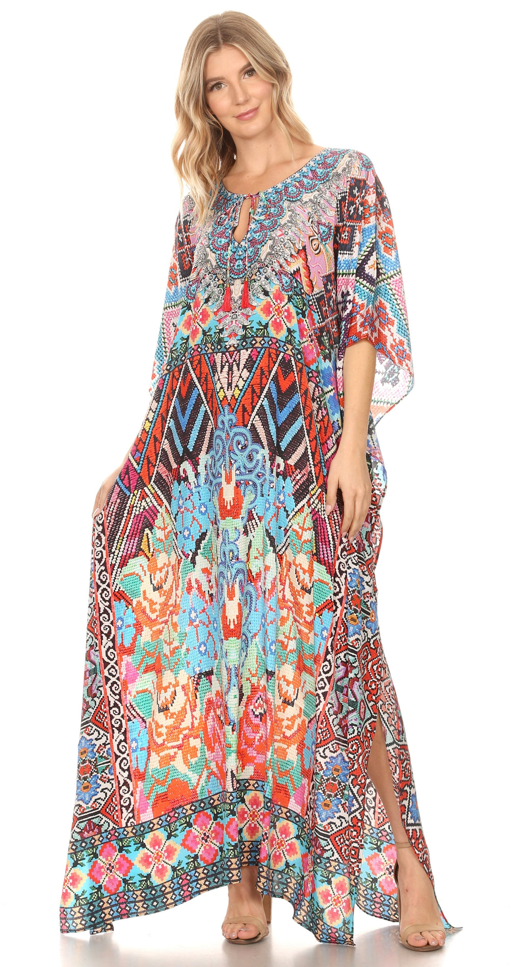 Sakkas Georgettina Flowy Long Caftan Dress/Cover Up