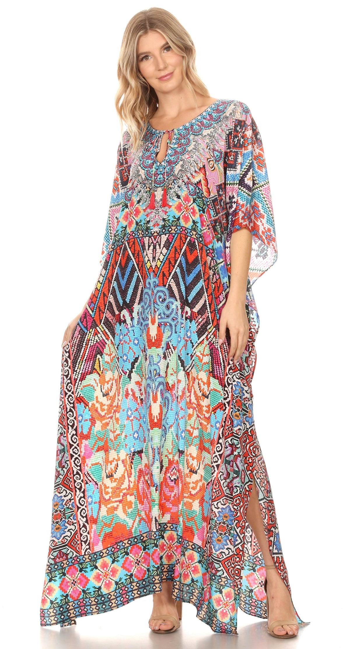 Sakkas Georgettina Flowy Long Caftan Dress/Cover Up