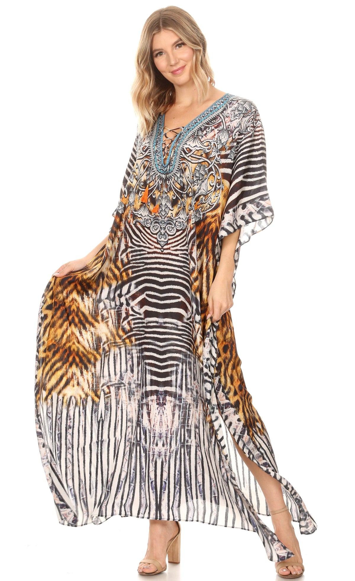Sakkas Georgettina Flowy Long Caftan Dress/Cover Up