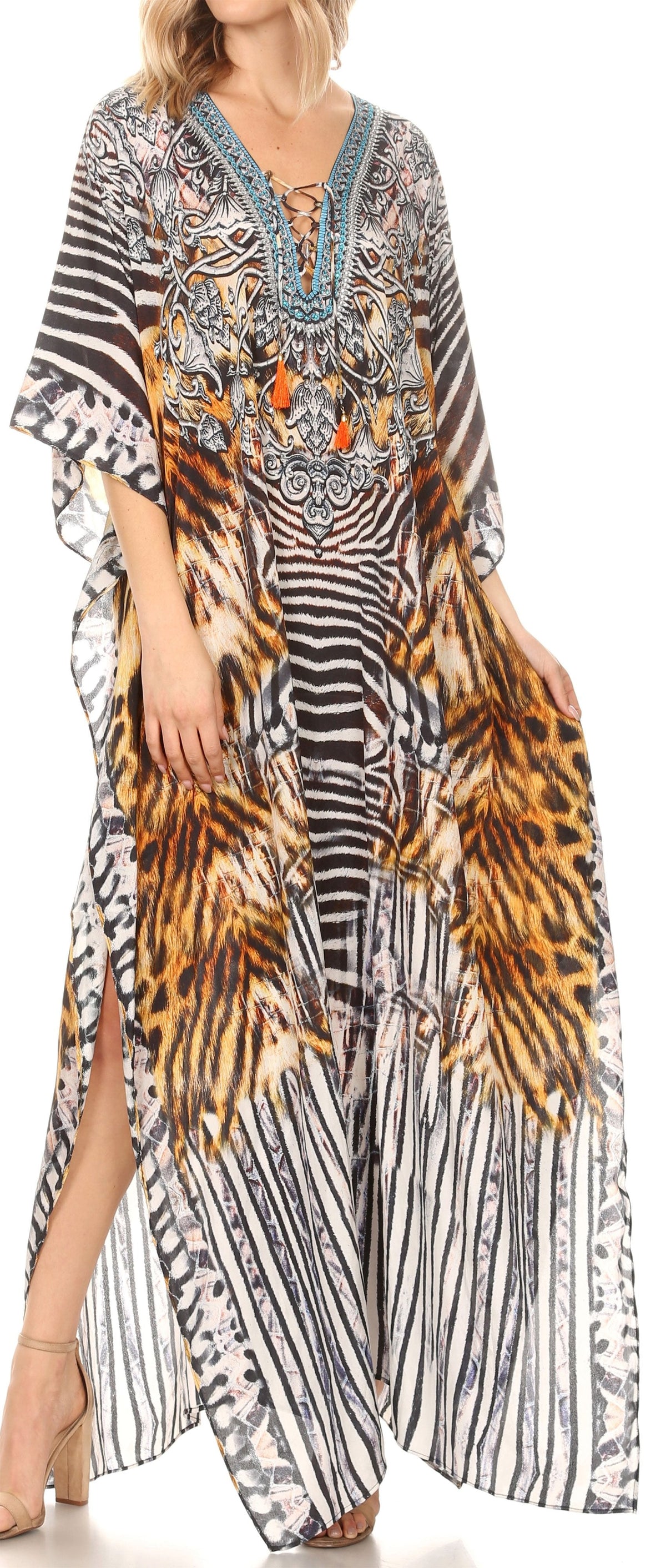Sakkas Georgettina Flowy Long Caftan Dress/Cover Up